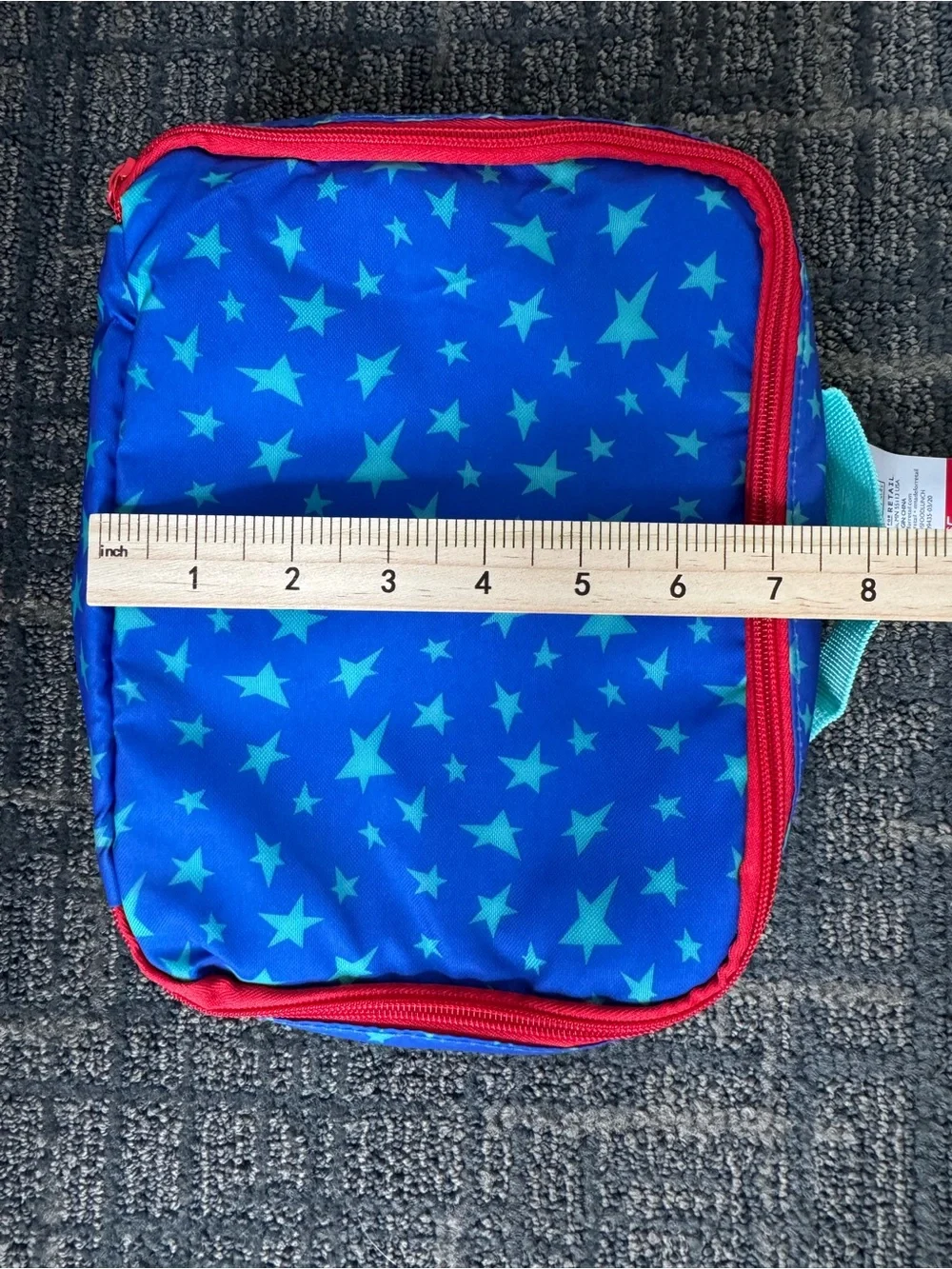 Kids Insulated Lunch Tote Blue Aqua Star Print Red Zip School Snack Bag O/S